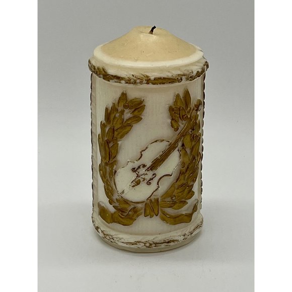 Vintage White & Gold Cello Pillar Candle - Picture 3 of 3